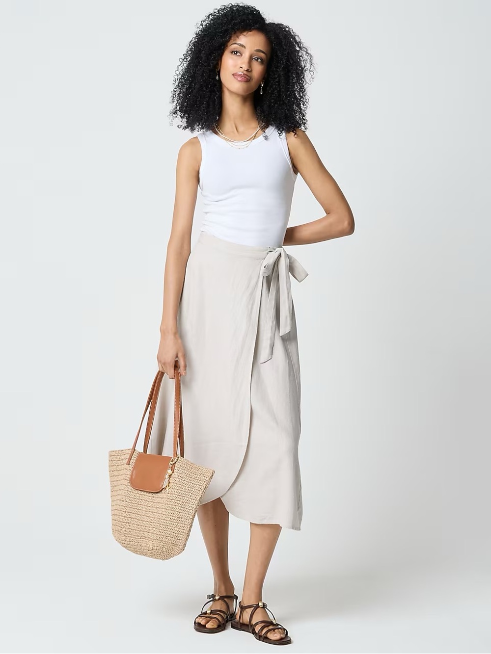 Linen blend faux wrap skirt